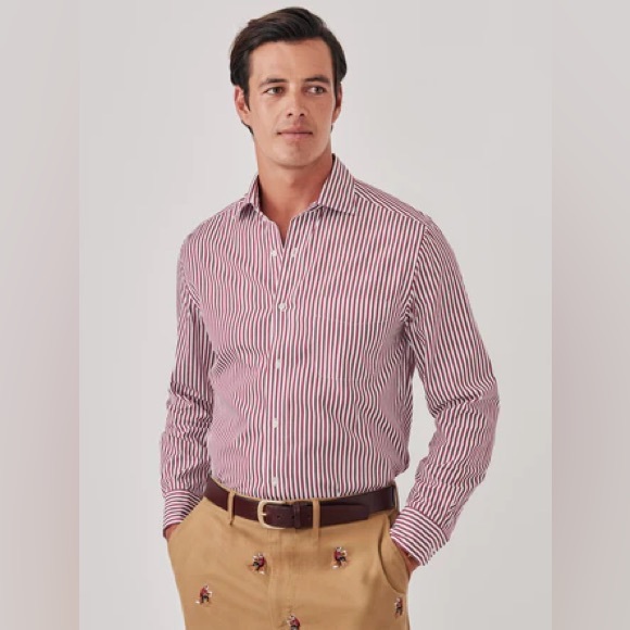 J. McLaughlin Men’s Slim Fit Button Down Dress Shirt in Pink & White, size Large - Picture 2 of 14